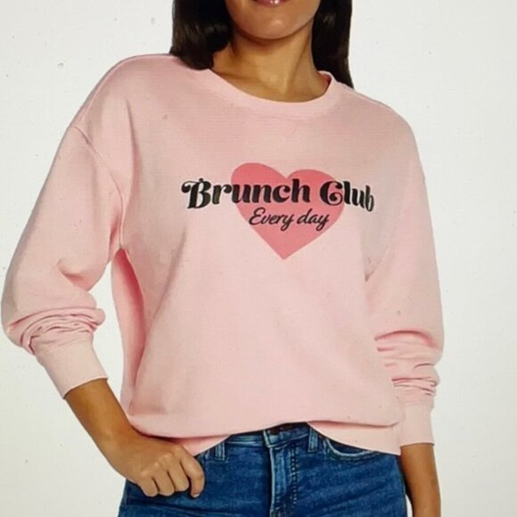 Wildfox‎ Brunch Club Everyday Crewneck Sweatshirt Pink Medium - Picture 1 of 6